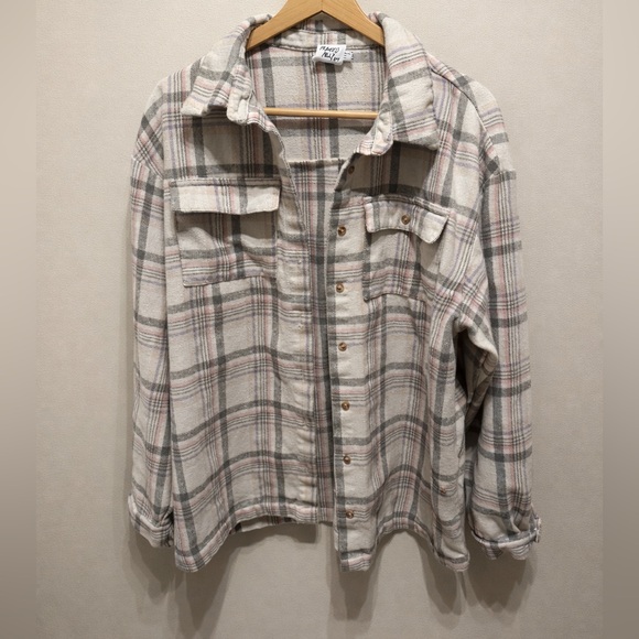 Princess Polly Jackets & Blazers - Princess Polly Leylan Oversized Plaid Shacket Cream Pink Gray Size 12 Large